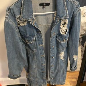 Misguided Distressed Long Denim Jacket